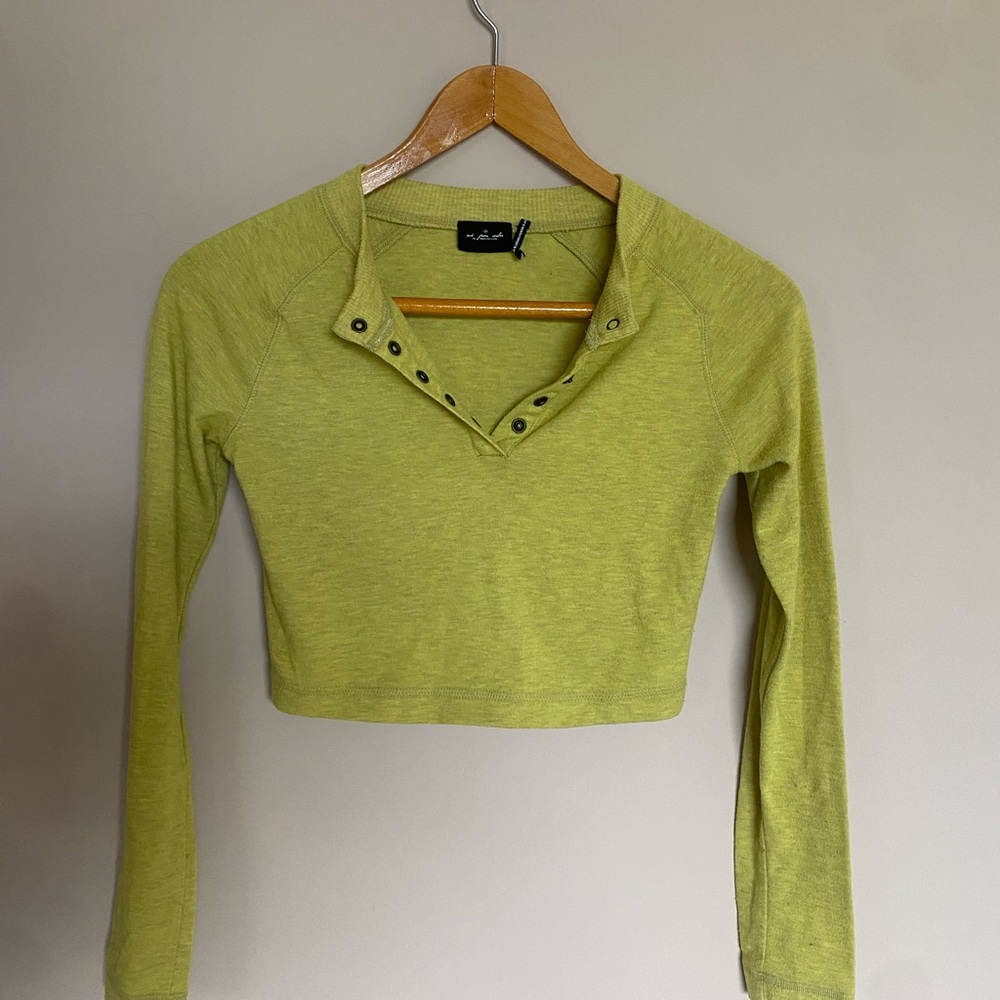 out from under long sleeve henley type lime green top